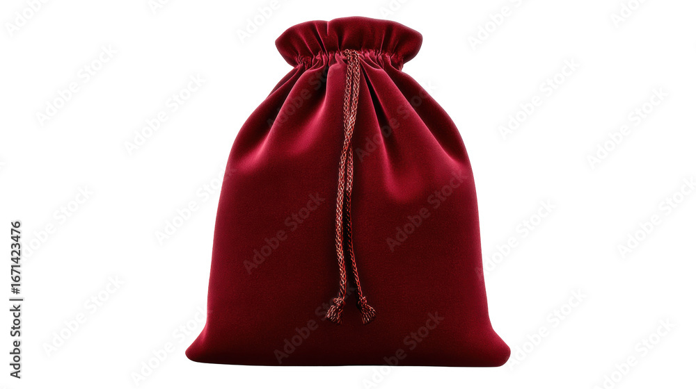 Poster velvet pouch isolated on transparent background with drawstring, soft and elegant