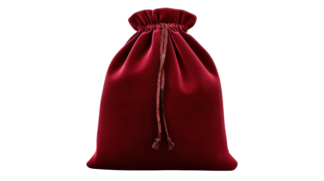 Velvet pouch isolated on transparent background with drawstring, soft and elegant