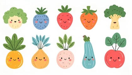set cute vegetables and fruits vector illustration