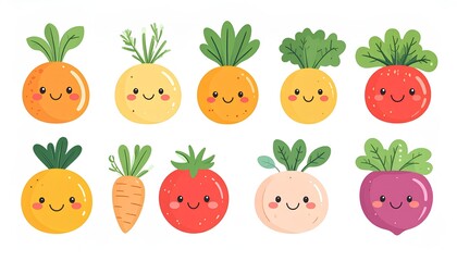 set cute vegetables and fruits vector illustration