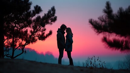 Silhouette of a couple embracing in love, capturing the warmth of true love and connection in a romantic scene.