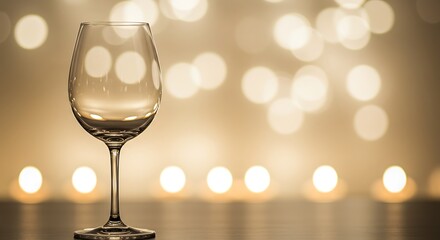 Elegant Empty Wine Glass on Warm Bokeh Background in Studio Setting