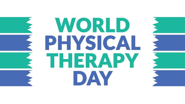 World Physical Therapy Day In and Out text from split line animation on a White background.