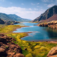 Mountain lake vista, soft focus