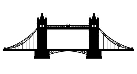 Iconic tower bridge in london england depicted as a striking black silhouette against a clean white background for graphic design
