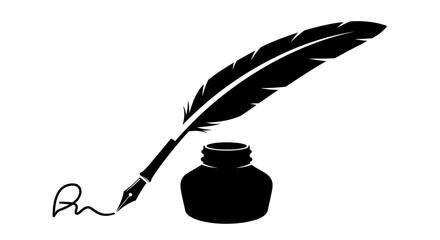 Classic quill pen and inkwell silhouette representing writing literature and historical communication methods