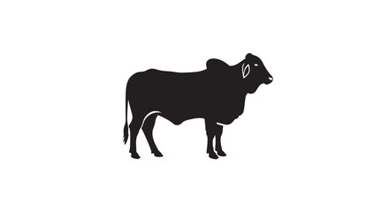 A striking black silhouette of a brahman bull standing proudly against a clean white background showcasing its distinctive hump and horns silhouette
