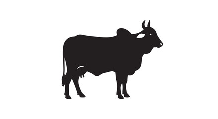 A striking black silhouette of a brahman bull standing proudly against a clean white background showcasing its distinctive hump and horns silhouette