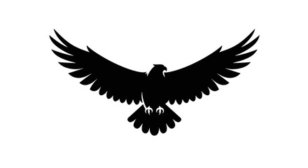 Majestic black silhouette of a powerful eagle with outstretched wings soaring against a clean white background symbolizing freedom and strength silhouette