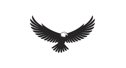 Fototapeta premium Majestic bald eagle in flight with wings spread wide showcasing its powerful silhouette against a clean white background