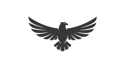 Majestic eagle with outstretched wings in a powerful flight pose a striking dark silhouette against a clean white background symbolizing freedom and strength silhouette