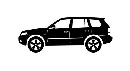 A black silhouette of a modern suv parked on a white background showcasing its side profile and distinct design elements silhouette