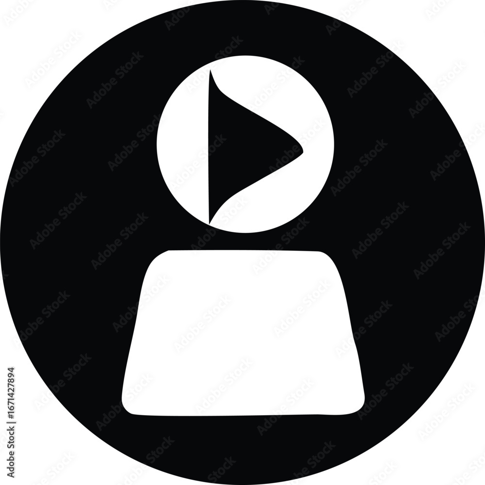 Aufkleber icon representing a user with a play button over their head symbolizing multimedia engagement or an 
