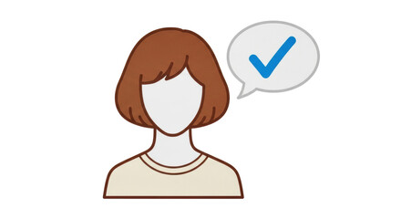 Isolated Woman with Check Mark Speech Bubble