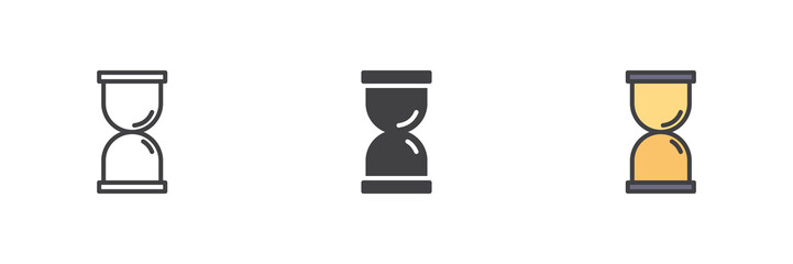 Hourglass icon set in line, solid and filled outline style