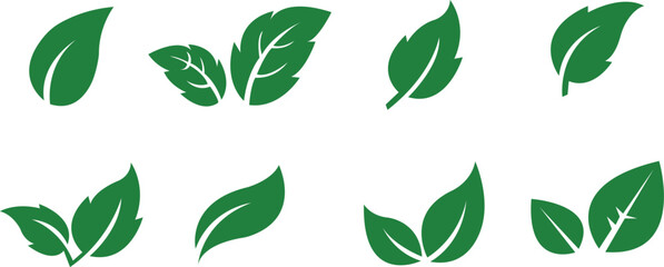 Leaf icon set.Leaf sprout icon vector, green leaves plant eco logo symbol simple graphic illustration, vegan fresh herb pictogram shape sign, organic natural healthy logotype.