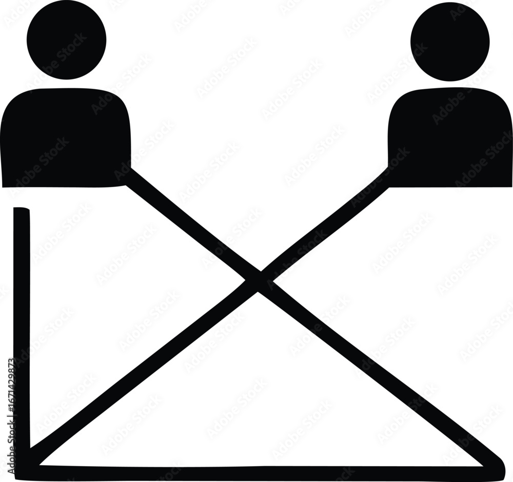 Poster simple iconography of two people connected by crossing lines forming a triangle symbolizing relation