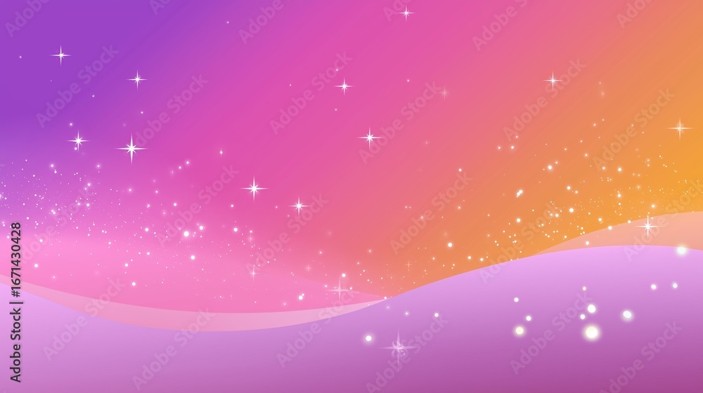 Poster colorful cosmic background with sparkling stars and soft gradient waves at dusk