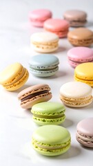 Obraz premium Colorful macarons on a white surface