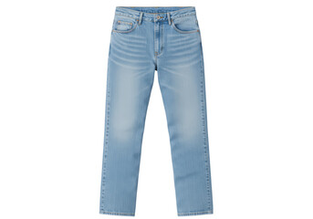 Isolated light-wash denim jeans, fashion apparel clothing item with classic casual blue styling