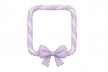 Square frame made of purple and white candy cane with bow, creating a festive border on transparent background
