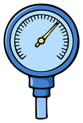 Illustration of a Round Blue Pressure Gauge with a Yellow Pointer Showing Measurement or Level with a Scale