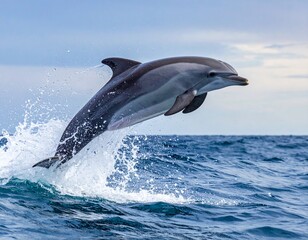 Fototapeta premium 바다 위로 점프하는 돌고래 Dolphin Jumping Over the Ocean