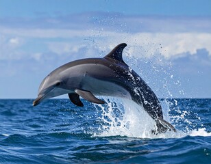 Fototapeta premium 바다 위로 점프하는 돌고래 Dolphin Jumping Over the Ocean