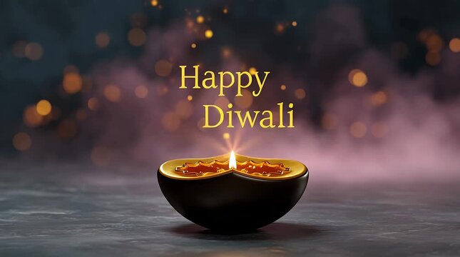 Ornate Glowing Diya with Golden Particle Swirls lamp oil lamp