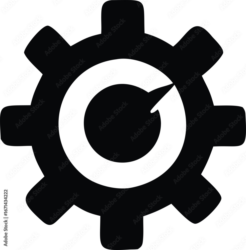 Poster Black gear symbol with inner dial and pointer representing mechanics technology industry tools precision settings