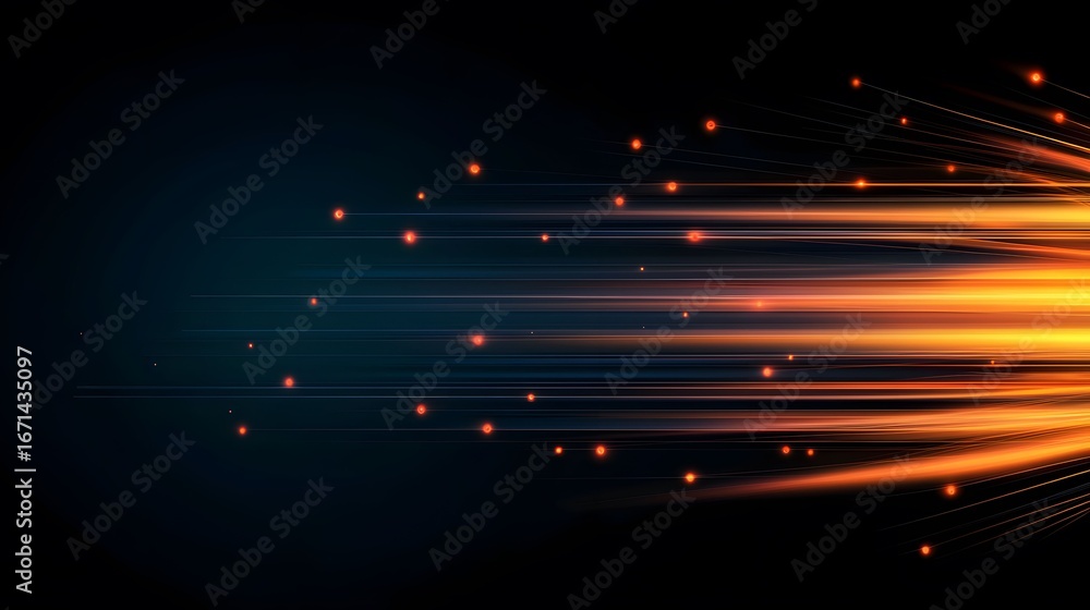 Poster the image presents an abstract digital rendering with glowing orange and yellow streaks emanating fr