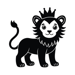 Cute Cartoon Lion Cub with Crown
