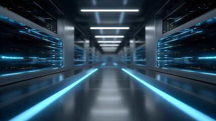 Advanced quantum computer room with glowing circuits, futuristic processors, and neon energy lines