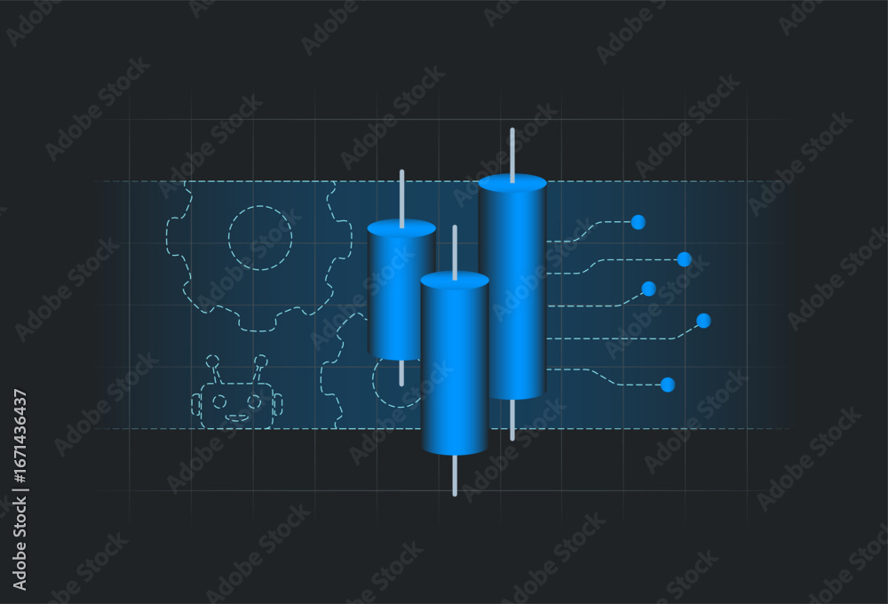 Aufkleber algorithmic trading strategy with candlestick chart and digital technology background. algorithmic t