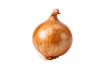 Whole fresh onion with golden brown skin isolated on transparent background, organic vegetable, healthy food, farm produce, cooking ingredient, diet nutrition, natural seasoning for recipes