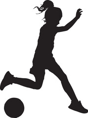 Soccer Player Silhouette: Girl Kicking Ball, Isolated on White