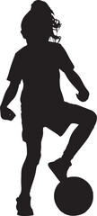 Soccer Girl Silhouette with Ball, Vector Illustration.