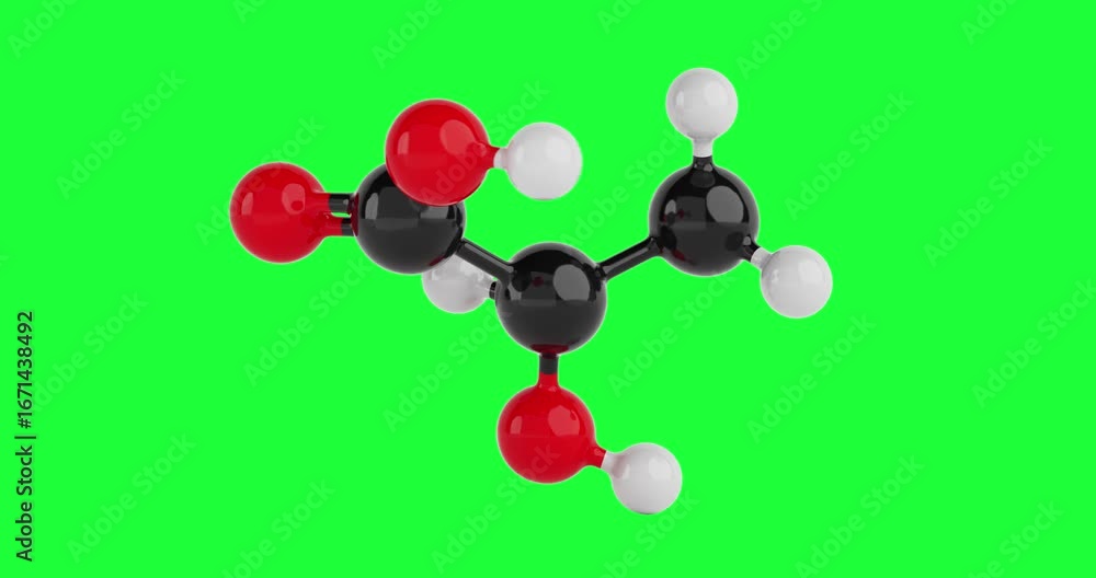 Poster 4k resolution video: chemical science concept. colorful lactic acid molecular structure model with a