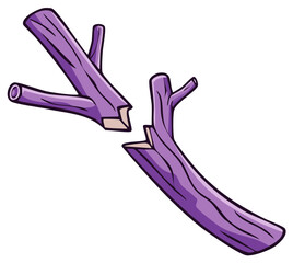Obraz premium Cartoon illustration of broken purple wooden stick isolated on white background