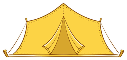 Fototapeta premium Yellow canvas tent with entrance open and ropes securing it