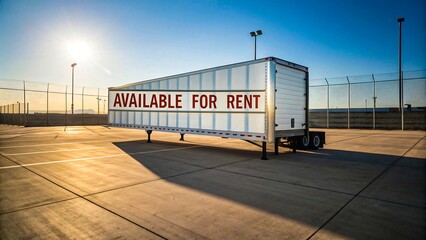 Large storage trailer with available for rent sign in lot
