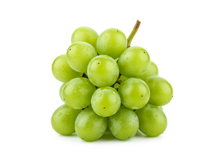 Bunch of fresh green grapes isolated on white background.