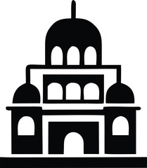 Iconic black silhouette of a multi-story building featuring domes arches and windows symbolizing architecture and heritage