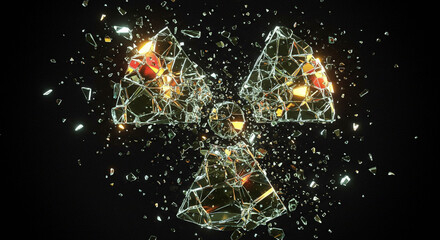 Shattered radioactive symbol, a graphic representation of nuclear destruction.