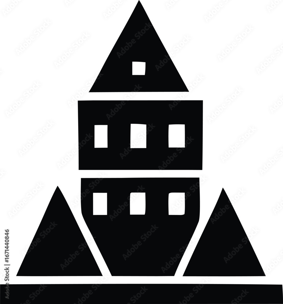 Poster abstract geometric building design with triangular and rectangular elements architectural symbolism