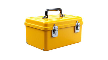 Yellow Metal Toolbox with Carry Handle and Secure Latches on Transparent Background
