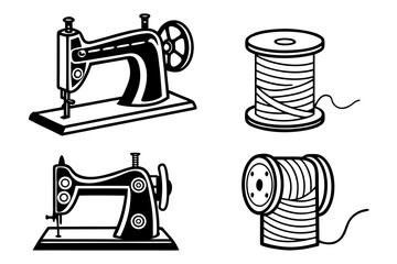 Vintage Sewing Machine and Thread Spool Icons.