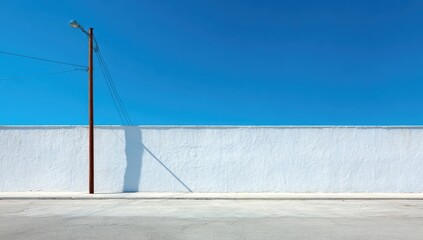 Fototapeta premium Empty street with a light post and wall