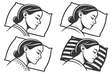 Naklejka premium Woman Sleeping Peacefully on Pillow Stylized Illustration.