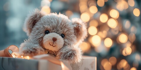 cute teddy bear in christmas gift box.